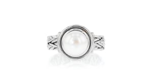 8mm Cultured Button Pearl Ring in Sterling Silver
