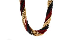 Italian Red, Black and Gold Murano Glass Bead Torsade Necklace in 18kt Gold Over Sterling