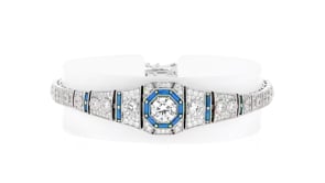 4.00 ct. t.w. CZ and .98 ct. t.w. Simulated Sapphire Bracelet in Sterling Silver