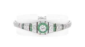 4.00 ct. t.w. CZ and .98 ct. t.w. Simulated Emerald Bracelet in Sterling Silver