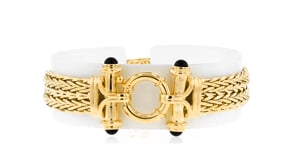 18kt Gold Over Sterling Wheat-Link Bracelet with Black Onyx
