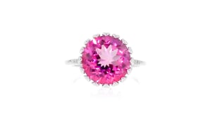 4.90 Carat Pink Topaz Crown Ring with Diamond Accents in Sterling Silver