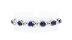6.75 ct. t.w. Sapphire Bolo Bracelet with Diamond Accents in Sterling Silver