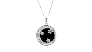 Black Onyx and 7.00 ct. t.w. White Topaz Star and Moon Pendant Necklace in Sterling Silver