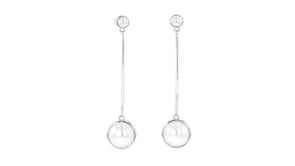 4-10.5mm Cultured Button Pearl Linear Drop Earrings in Sterling Silver