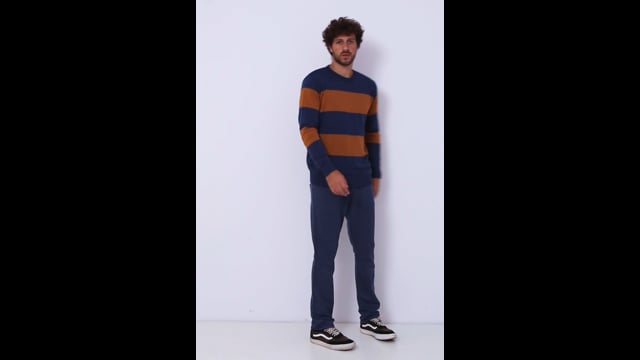 Blusa Tricot Listrado - Azul e Laranja