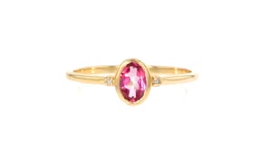 60 Carat Pink Topaz Ring with Diamond Accents in 14kt Yellow Gold