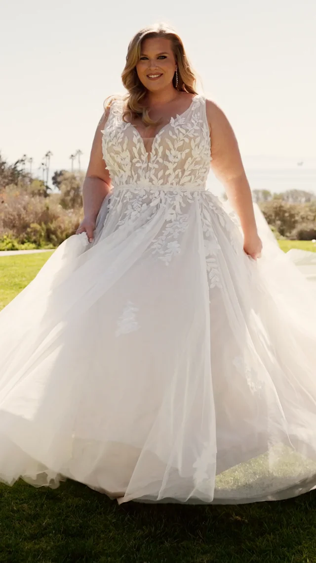 Lily Lynette Crepe and Shimmery Lace Plus-Size Bridal Gown