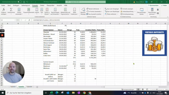 5.4 Mit Bedingungen rechnen (=WENN)