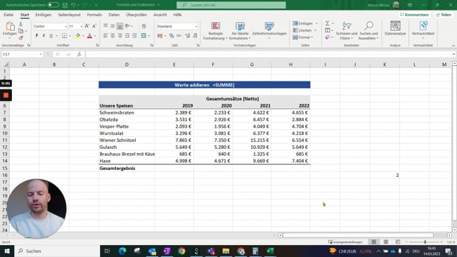 11.2.5 Werte addieren (=SUMME)