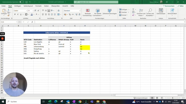 11.2.2 Zellenwerte zählen (=ANZAHL2)
