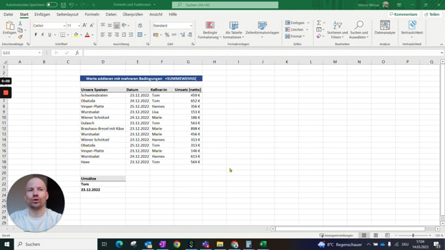 11.2.7 Werte addieren mit mehreren Bedingungen (=SUMMEWENNS)