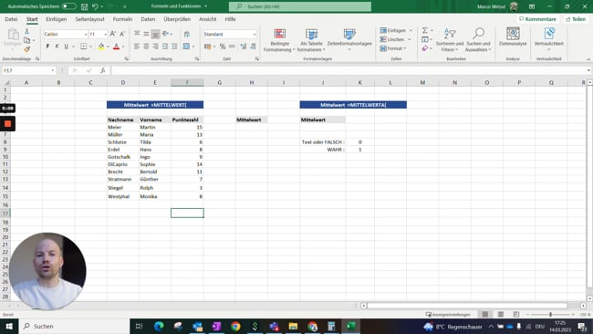 11.2.8 Mittelwert (=MITTELWERT & =MITTELWERTA)