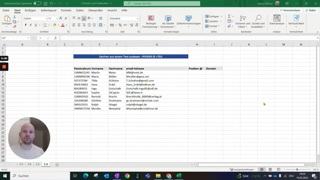 11.3.6 Zeichen aus einem Text auslesen (=FINDEN & =TEIL & =SUCHEN)