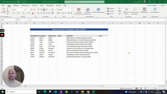 11.3.3 Zeichen aus einem Text auslesen (=LINK & =RECHTS)