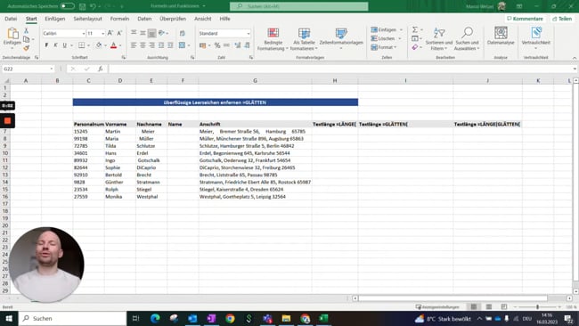 11.3.7 überflüssige Leerzeichen entfernen (=GLÄTTEN)