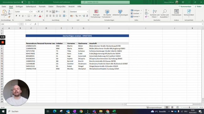 11.4.0 Zeichenfolgen ersetzen (=ERSETZEN)