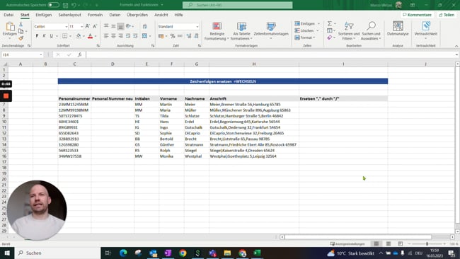 11.3.9 Zeichenfolgen ersetzen (=WECHSELN)