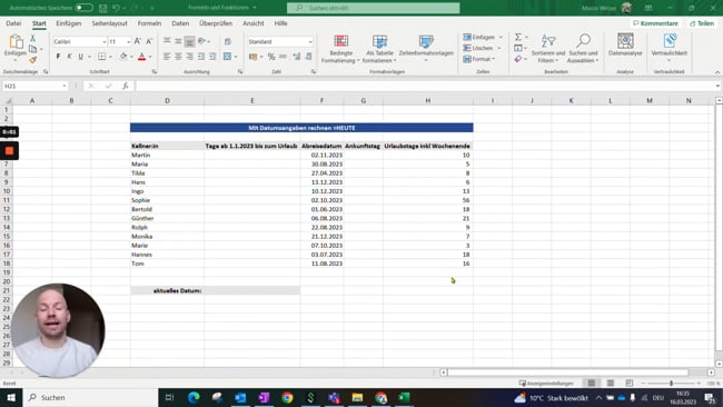 11.4.2 Mit Datumsangaben rechnen (=HEUTE)