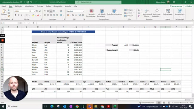 11.4.5 Werte in einer Tabelle nachschlagen =INDEX & =VERGLEICH als Alternative zum =XVERWEIS