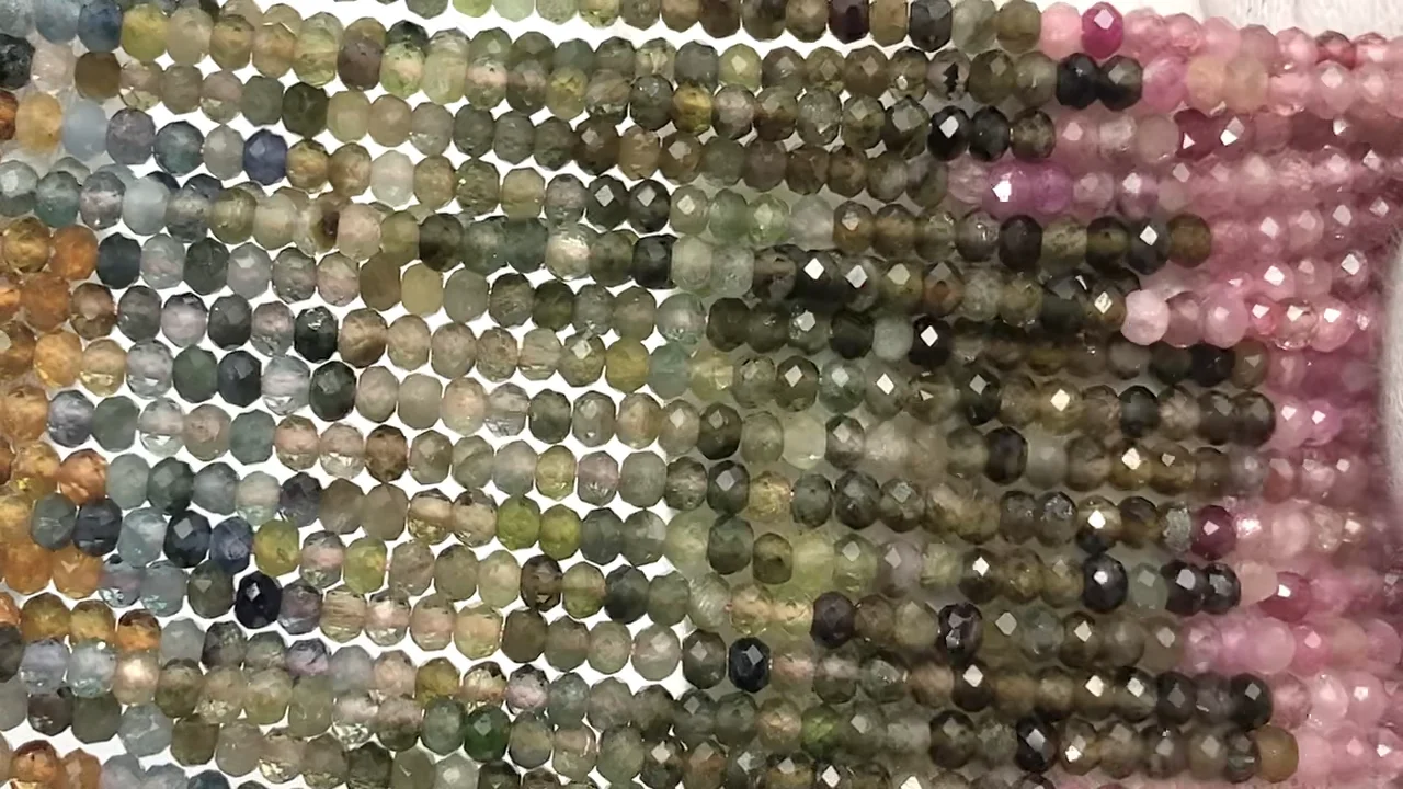 トルマリン （マルチカラー） ボタンカット2.5×2.5×2m 1連（約36cm