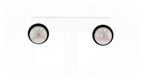 10mm Cultured Pearl and Black Onyx Earrings in 14kt Yellow Gold