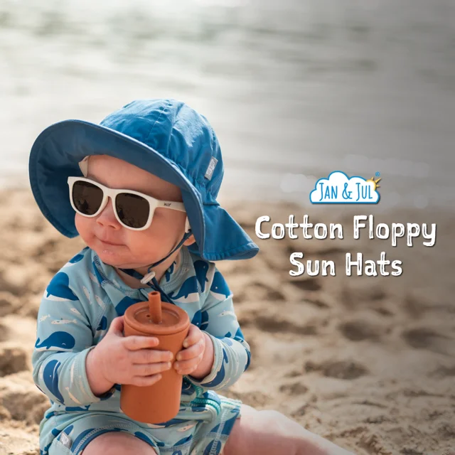 Kids Cotton Floppy Hats, White 50+ UPF