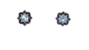 3.10 ct. t.w. Sky Blue Topaz and 2.00 ct. t.w. Sapphire Earrings in 18kt Gold Over Sterling