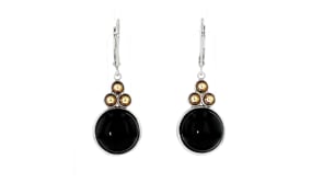Black Onyx Drop Earrings in Sterling Silver with 14kt Yellow Gold
