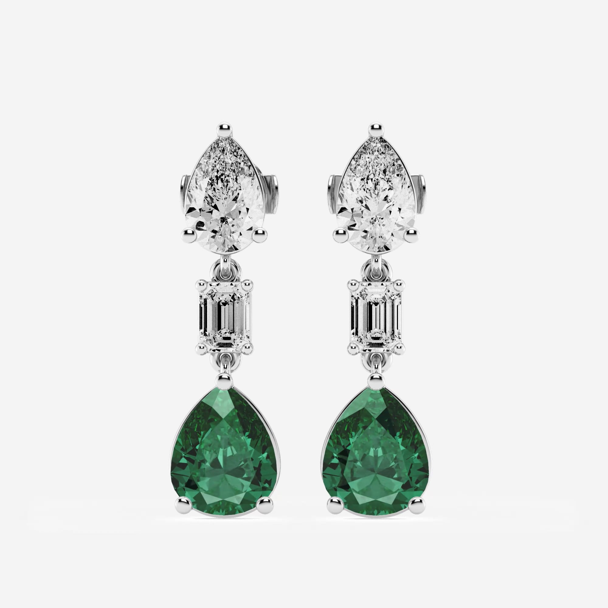 product video for 10x8mm Pear Cut Created Emerald and 2 7/8 ctw Emerald and Pear Lab Grown Diamond Drop Earrings