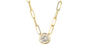 1.00 Carat Bezel-Set Diamond Solitaire Paper Clip Link Necklace in 14kt Yellow Gold