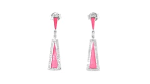 42 ct. t.w. Diamond and Pink Enamel Triangular Drop Earrings in Sterling Silver