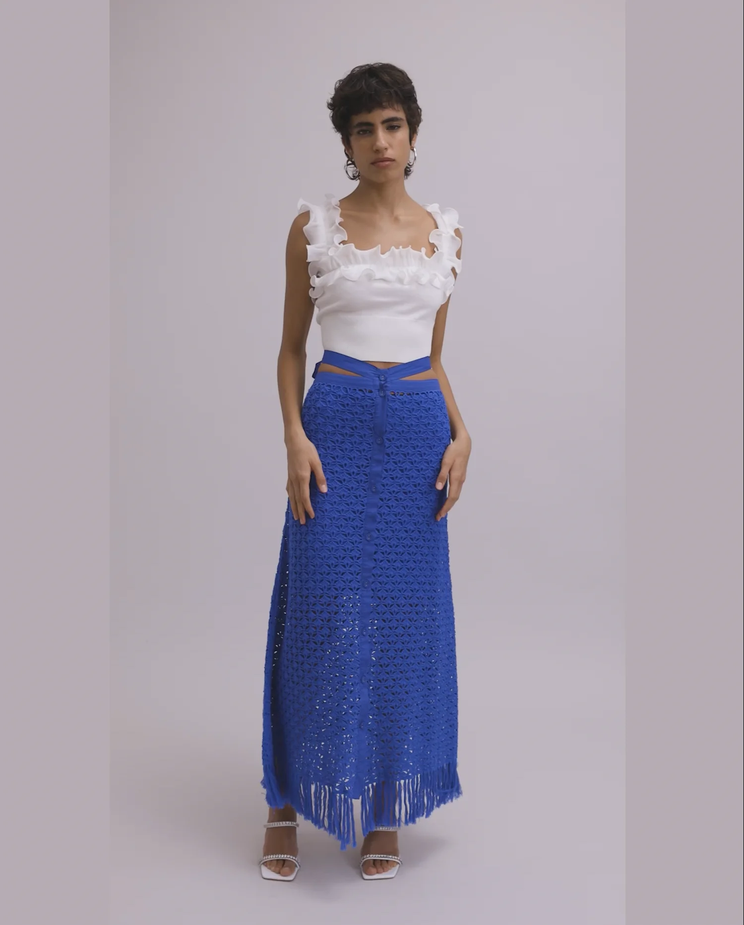 Maxi Jupe Ann Harvey Femme – Bleue à Fleurs, Acétate, Taille 22, Zip