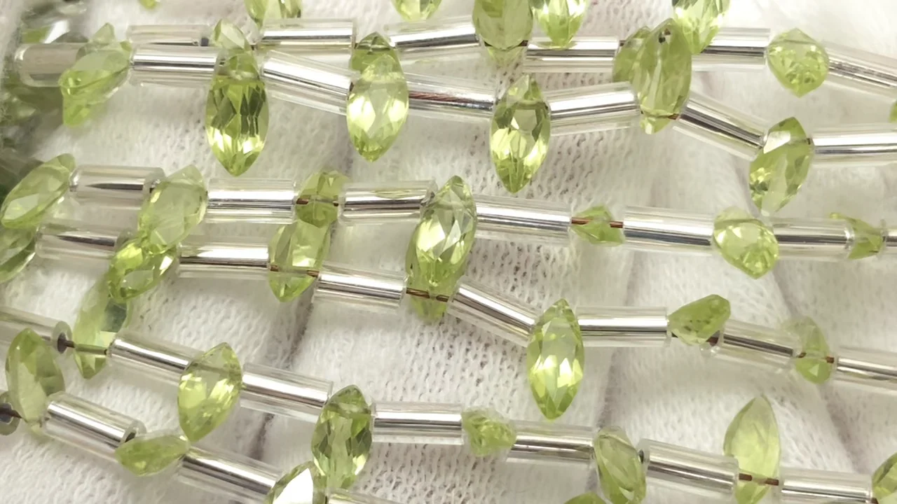 ペリドット マーキスファセットカット6×3mm 1連（18粒）｜天然石ビーズ
