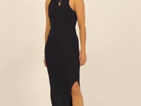 Black ribbed maxi dress with split | My Jewellery