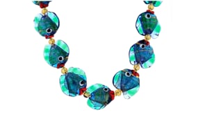 Italian Multicolored Murano Glass Fish Necklace with 18kt Gold Over Sterling