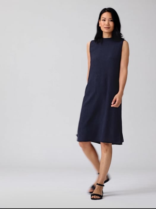 Woven Plissé Mock Neck Dress