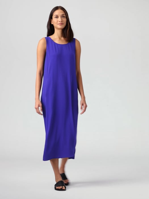 Silk Georgette Crepe Scoop Neck Dress