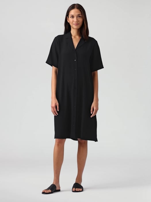 Eileen Fisher Notch Collar Silk Shirt