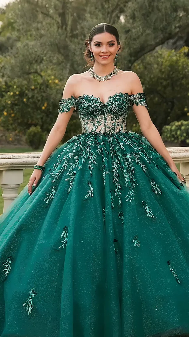 Three-Dimensional Glitter Embroidered Quinceañera Dress