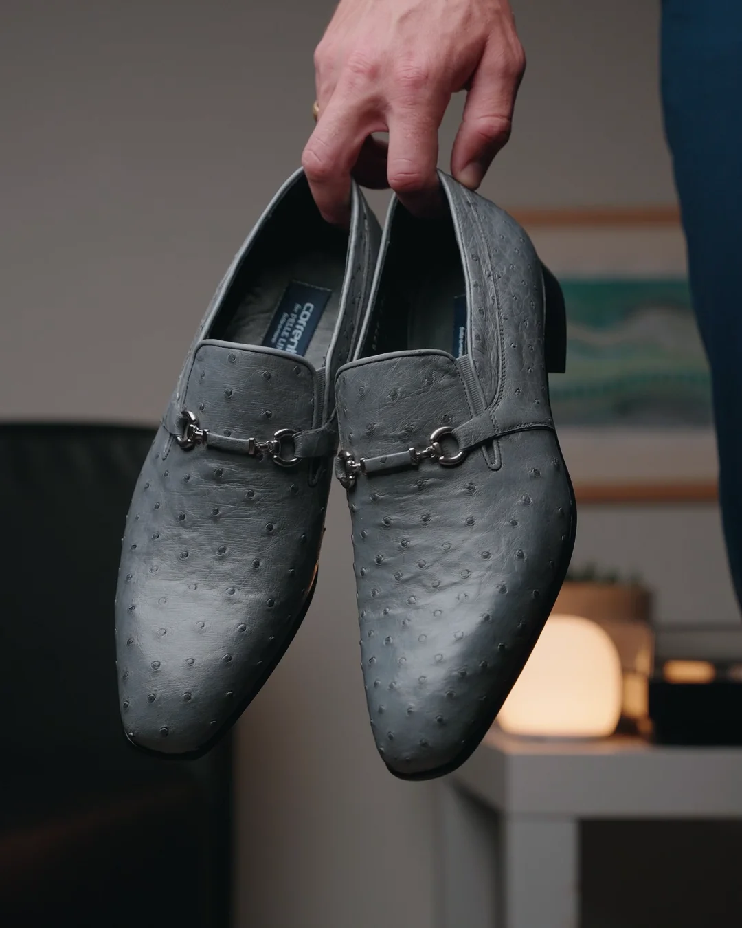 Corrente C0225-5776 Genuine Ostrich Loafers Grey