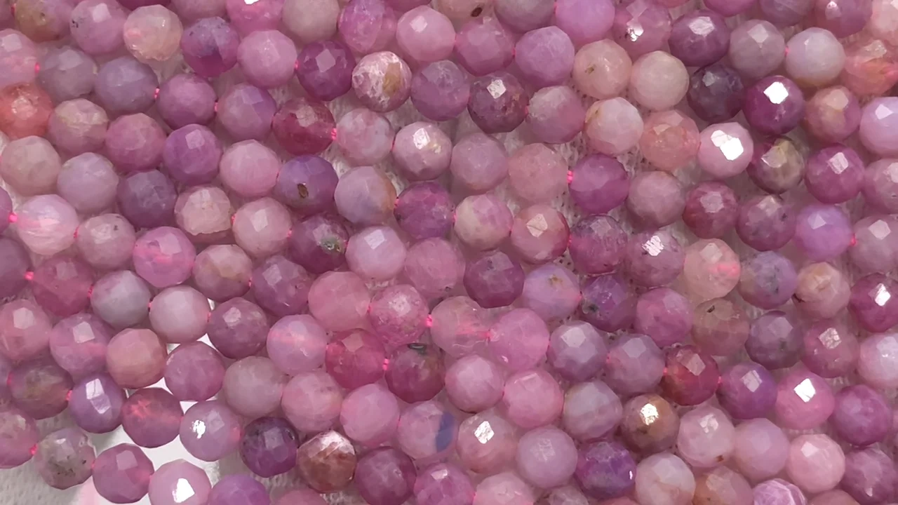 ルビー（ピンクサファイア） ラウンドカット4mm 1連｜天然石ビーズの卸