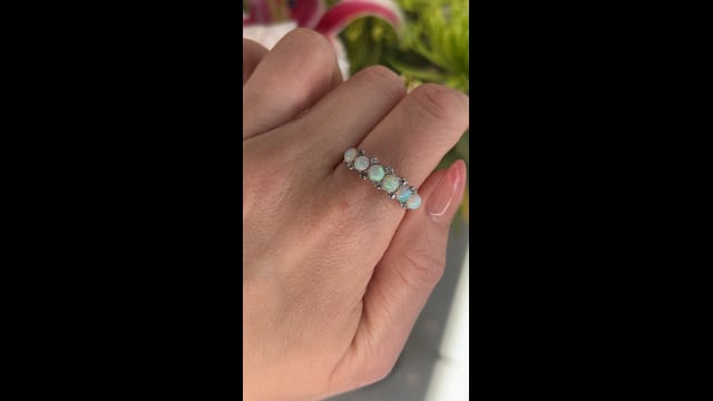 96 Victorian Opal Diamond Cocktail Ring 14k Yellow and White