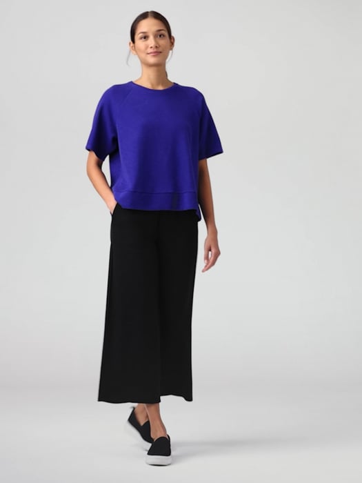 Organic Cotton Slubby Rib Knit Wide-Leg Pant | EILEEN FISHER