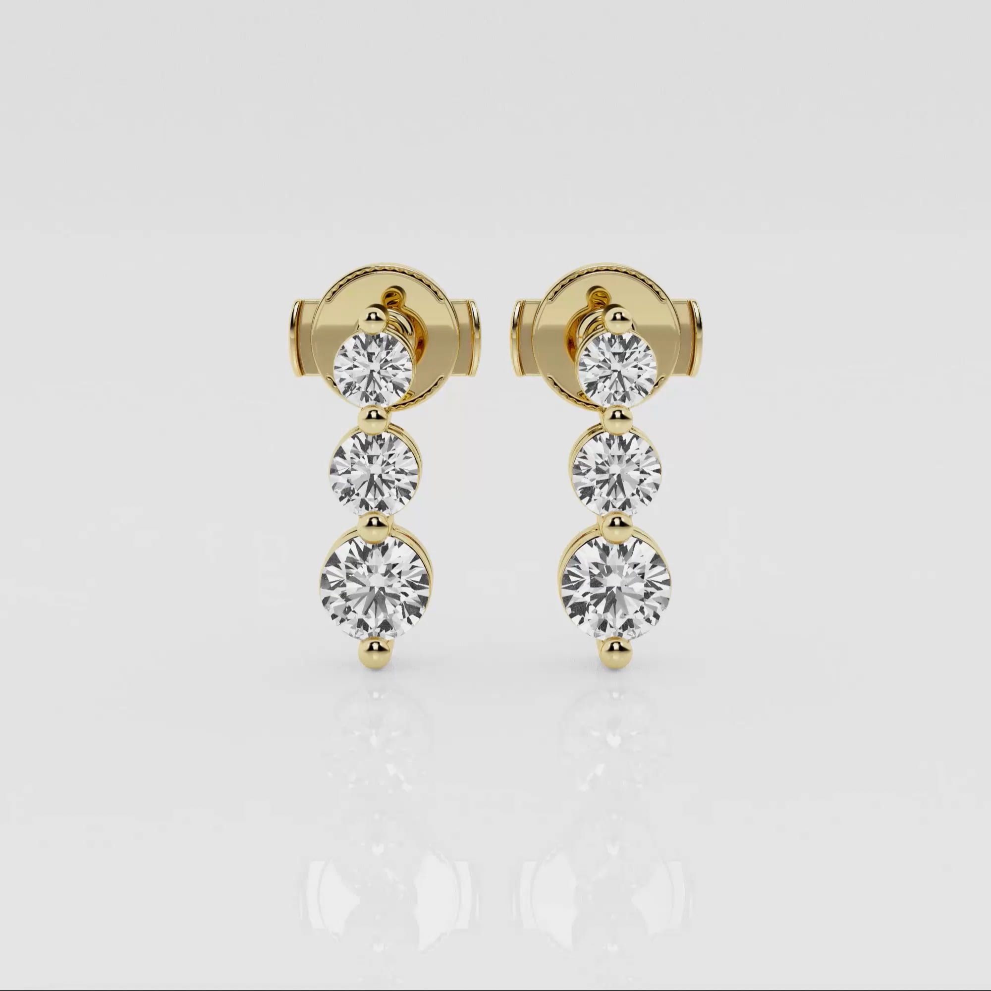 product video for 1 ctw Round Lab Grown Diamond Three-Stone Drop Earrings