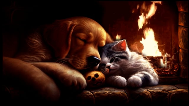 sleeping cat and dog wallpaper