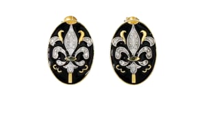 16 ct. t.w. Diamond and Black Enamel Fleur-de-Lis Drop Earrings in 18kt Gold Over Sterling