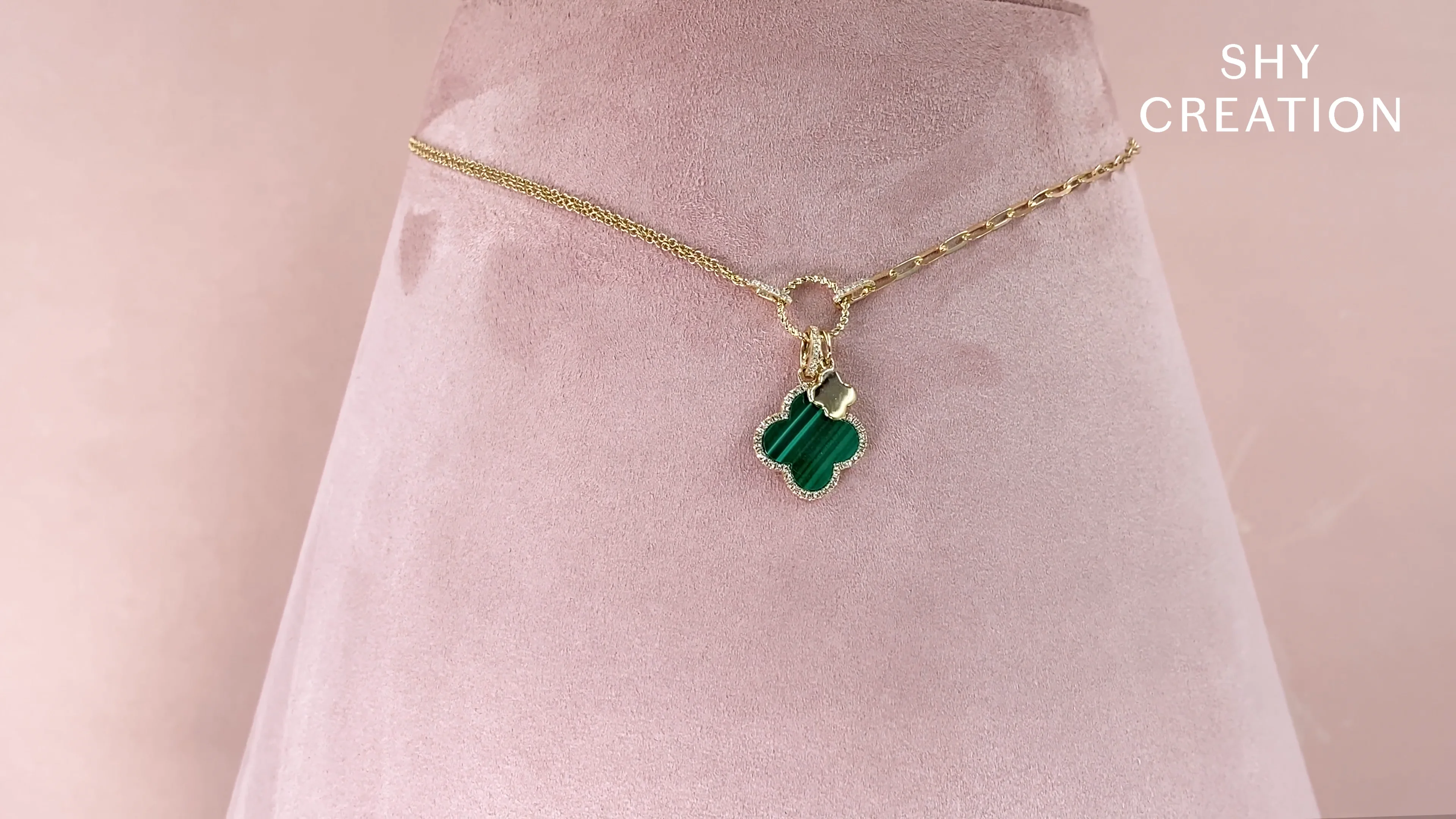 0.17CT DIAMOND & 1.88CT MALACHITE CLOVER PAPER CLIP LINK