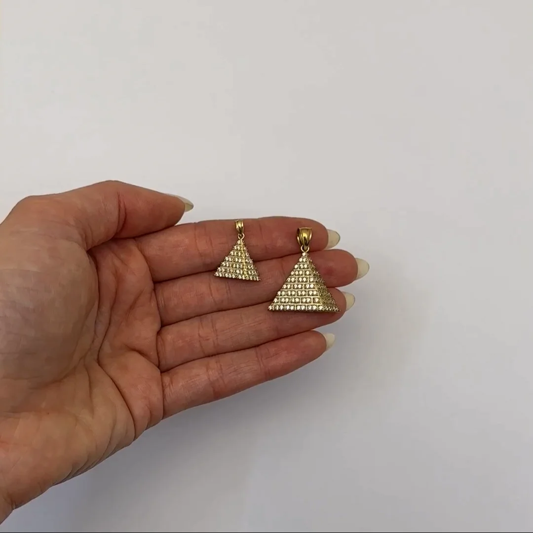 10K Yellow Gold CZ 3D Egyptian Pyramid Pendant 0.8
