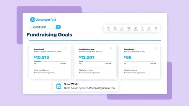 Screenshot of DonorPerfect's fundraising goals